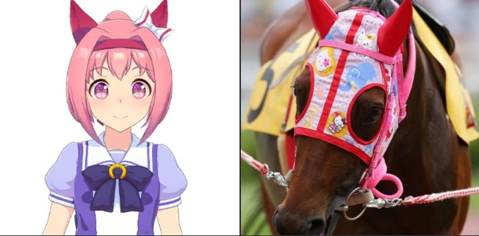 An image of Haru Urara in Uma Musume and the actual horse. 