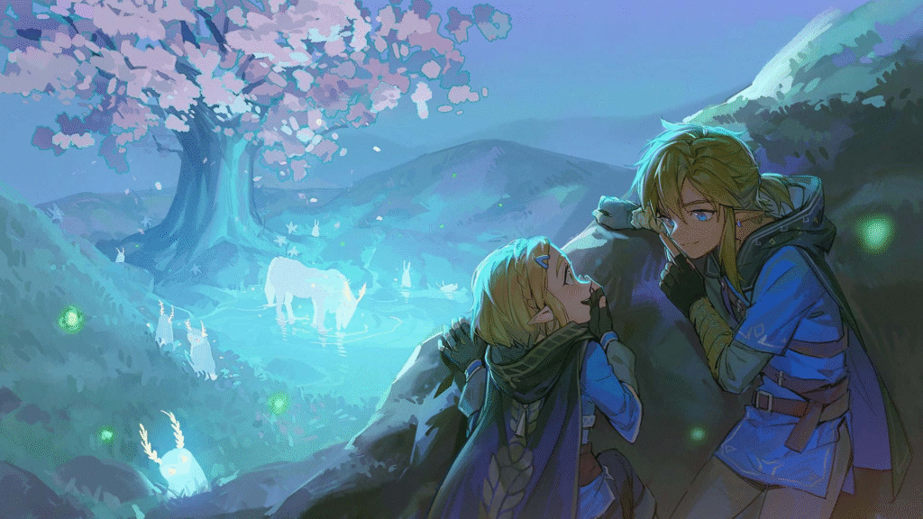 An image of Zelda and Link. 
Source: https://wallpapers.com/images/hd/zelda-botw-1a63dt8nonqykzyd.jpg