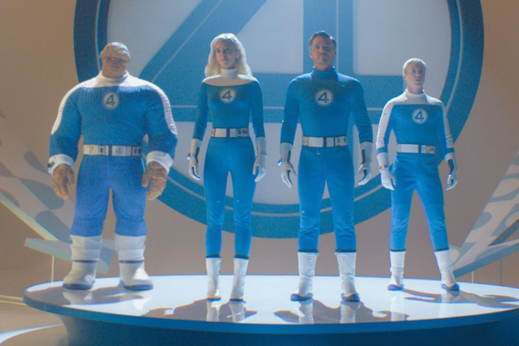An image of the Fantastic Four. 
Source: https://people.com/thmb/ryMq_1kHLs4mikZlICBdJ7UdwhI=/1500x0/filters:no_upscale():max_bytes(150000):strip_icc():focal(762x258:764x260)/the-fantastic-four-first-steps-Ebon-Moss-Bachrach-Vanessa-Kirby-Pedro-Pascal-Joseph-Quinn-032725-b830743025604410b58318b9aa590713.jpg