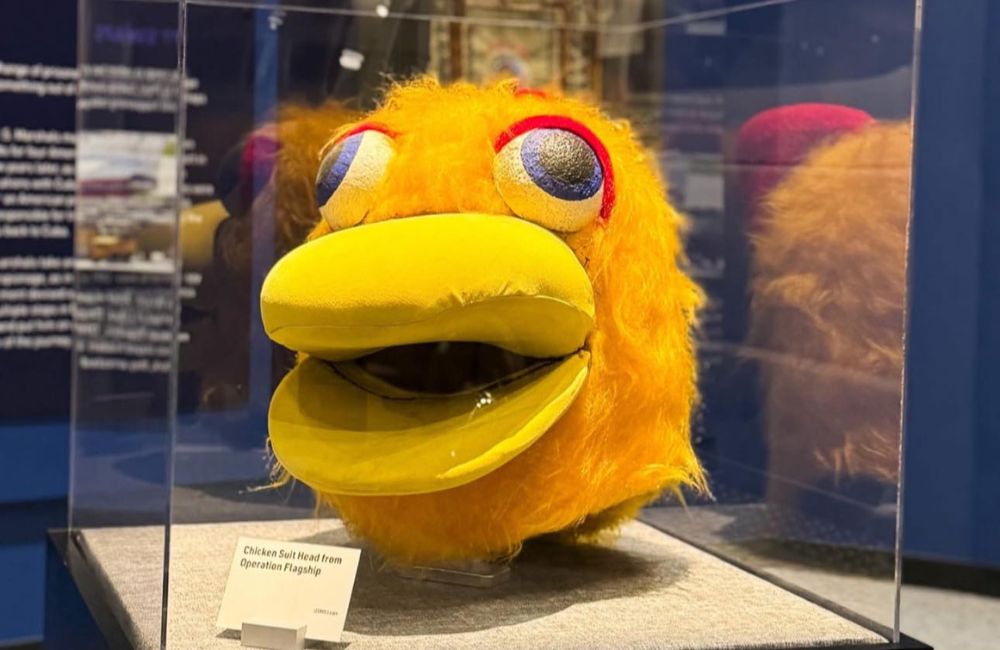 The head costume of the chicken suit used by a US Marshal during operation flagship.