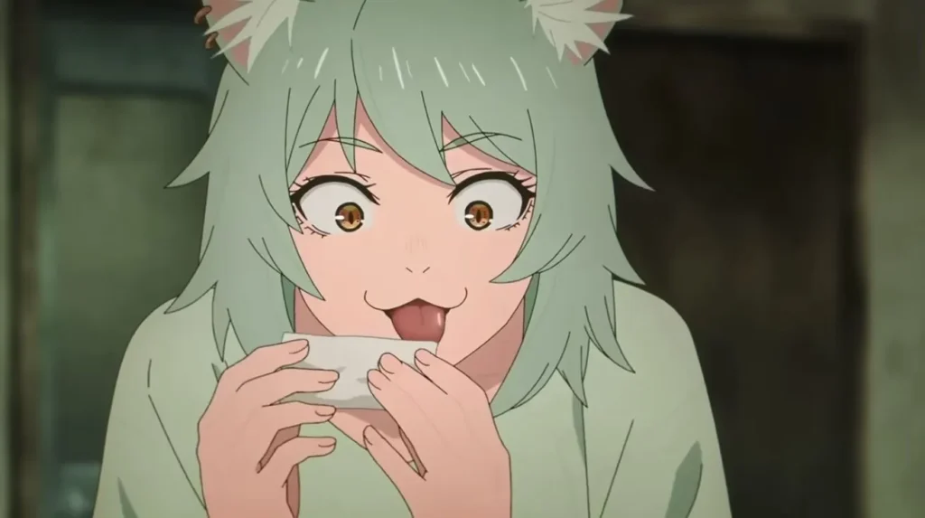 A screenshot of Yani Neko licking a cigarette.