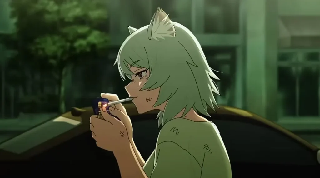 A screenshot of Yani Neko lighting a cigarette.